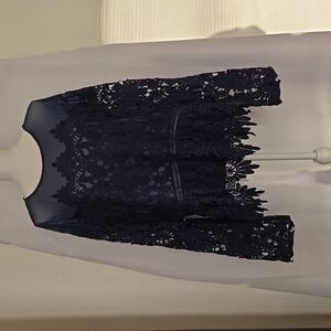 WOMEN'S BOOHOO NAVY PLUS OCCASION EMBROIDERED BLOUSE SZ 22 NWT